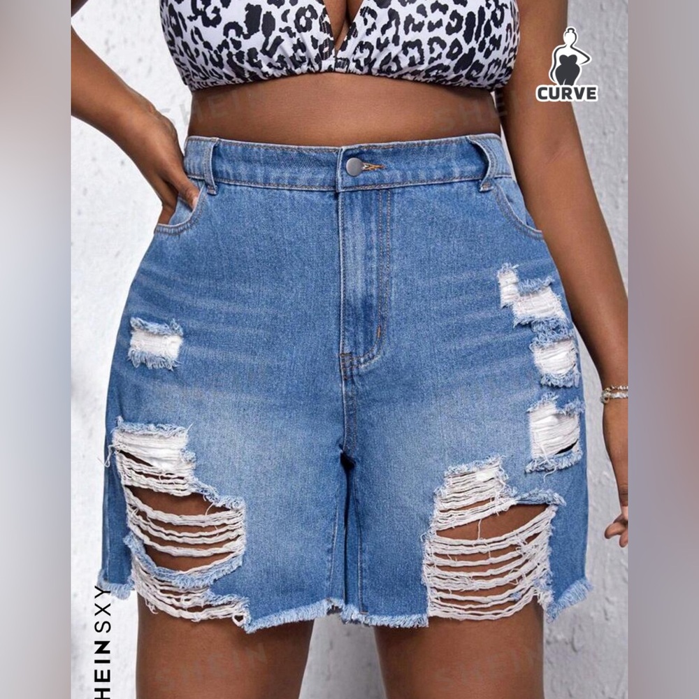 Raw Hem Ripped Denim Shorts